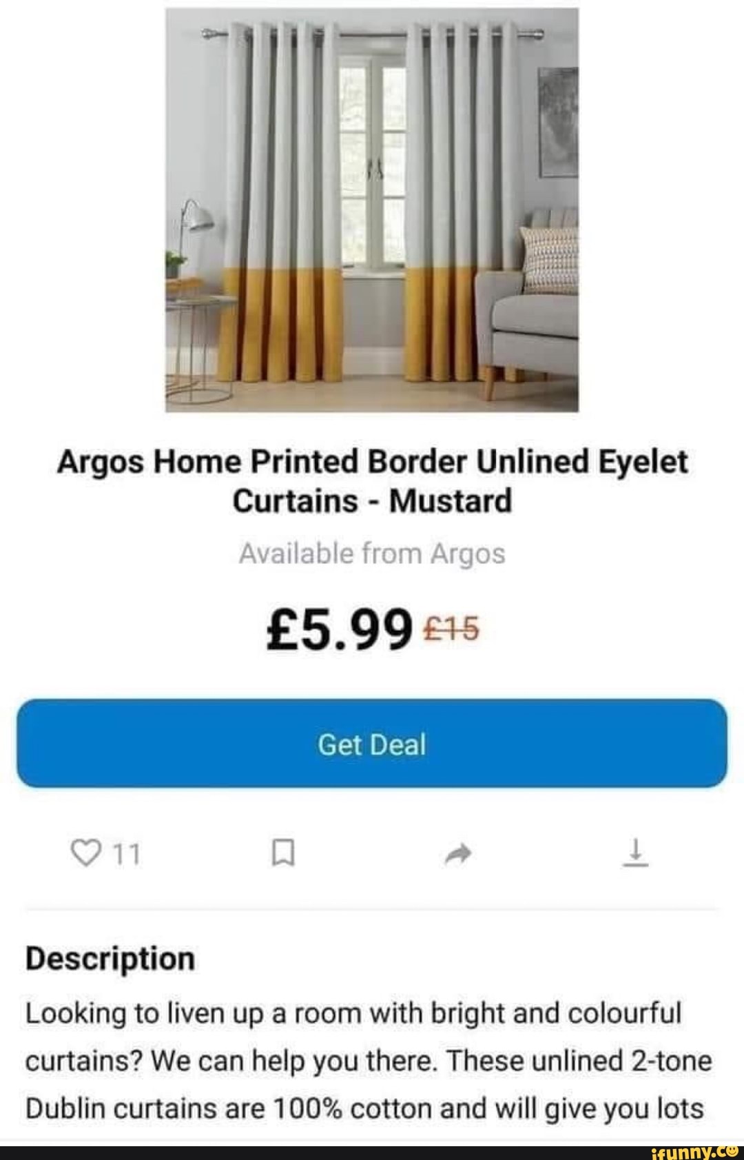 Argos Home Printed Border Unlined Eyelet Curtains Mustard Available