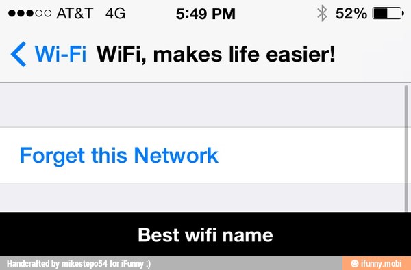 Wi-Fi WiFi, makes life easier!
Forget this Network - Best wifi name