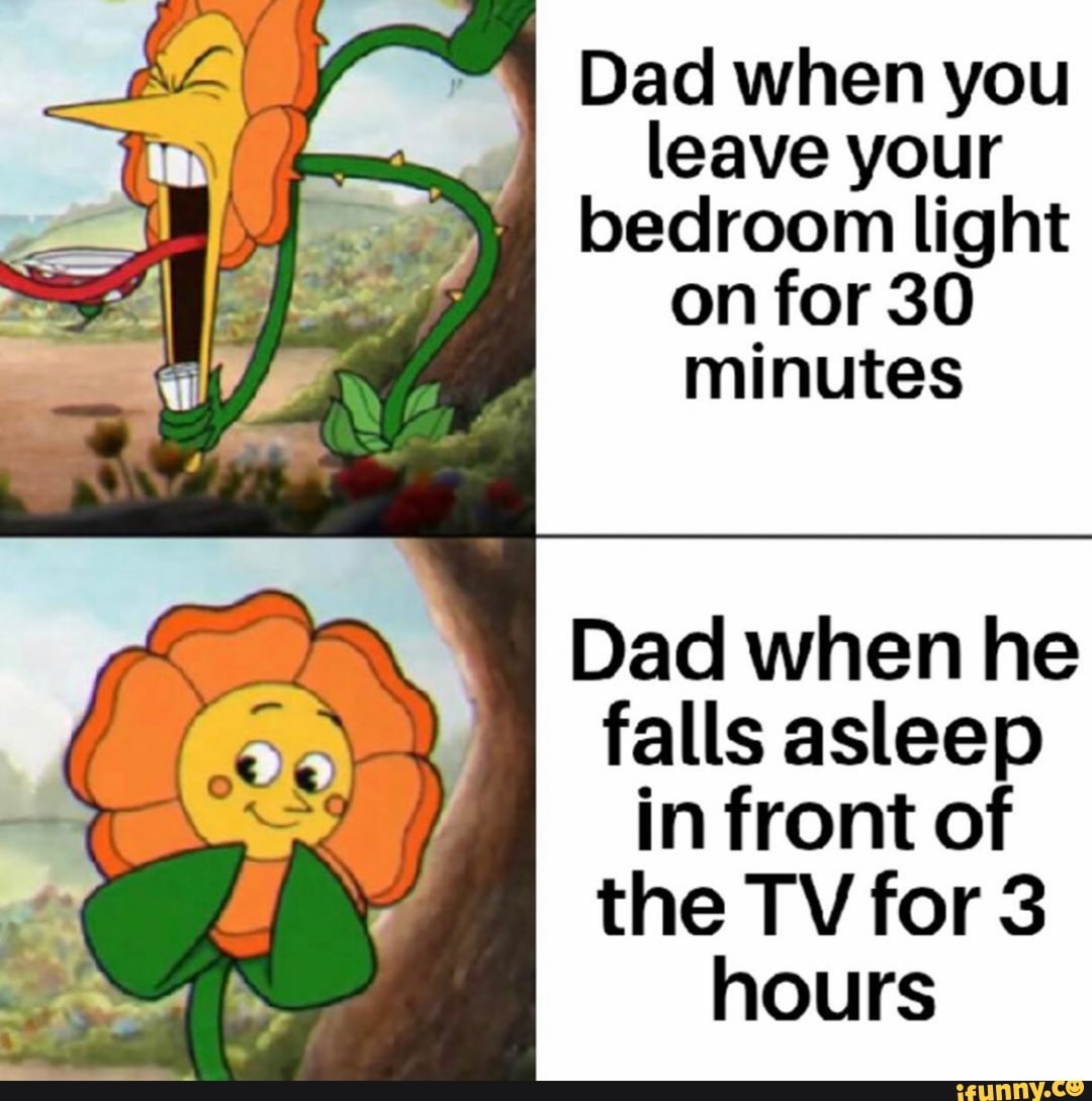 Dad when you
leave your
bedroom light
on for 30
minutes
Dad when he
falls asleep
in front of
the TV for 3
hours