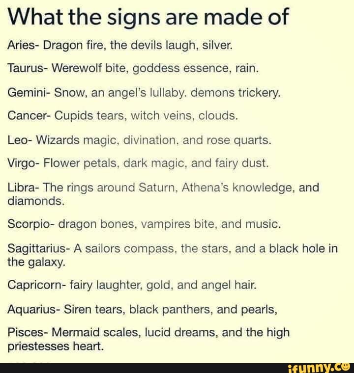 What the signs are made of Aries» Dragon fire, the devils laugh, silver ...