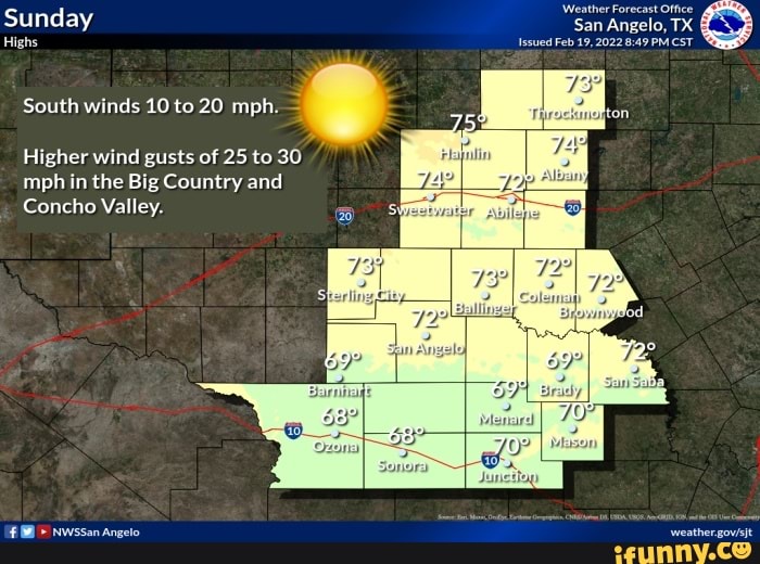 Weather Forecast Office Sunday San Angelo, TX Highs Issued Feb PM CST ...