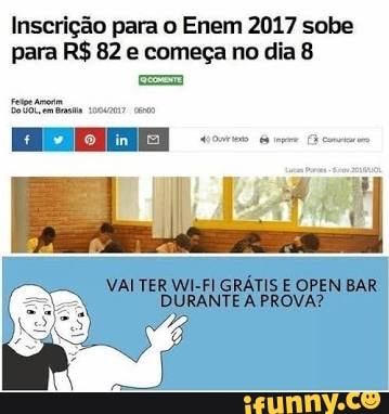 Inscrição para o Enem 2017 sobe
para R$ 82 e começa no dia 8