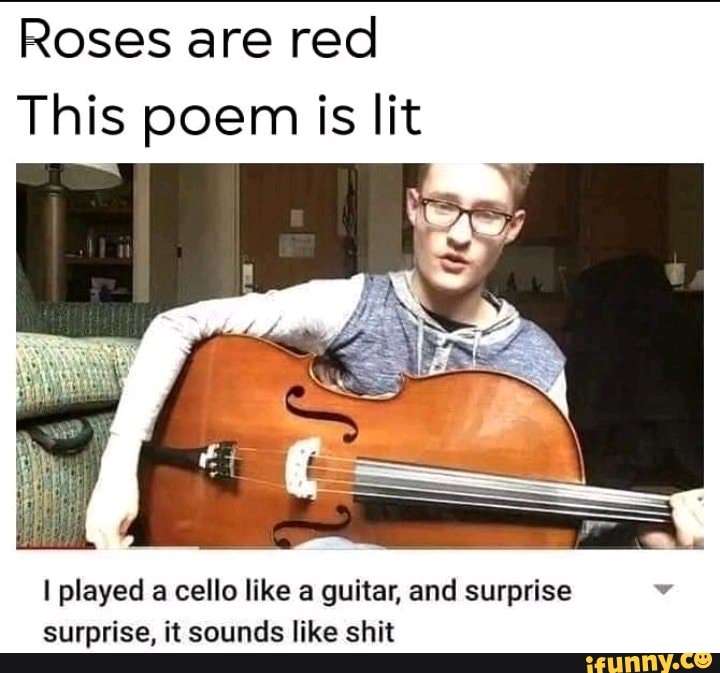 Roses are red
This poem is lit
I played a cello like a guitar, and surprise surprise, it sounds like shit