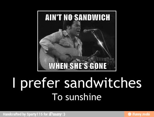 AIN'T NO SANDWICH
ake
HENSHESGONE
I
I prefer sandwitches
To sunshine - I prefer sandwitches
To sunshine