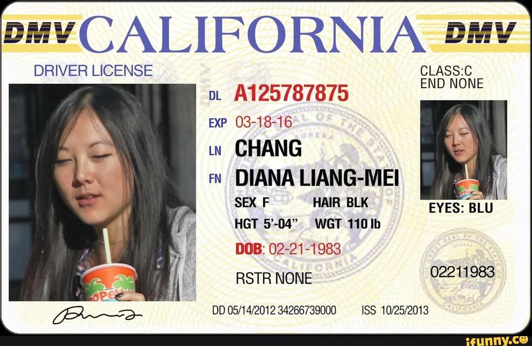 CALIFORNIA mv DRIVER LICENSE END NONE o A125787875 EXP 03-18-16 in ...