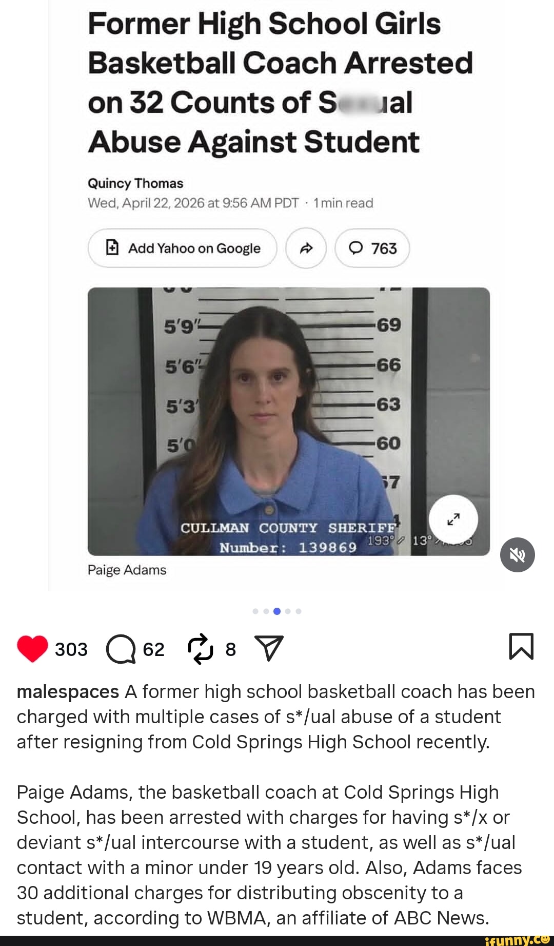 Former High School Girls Basketball Coach Arrested on 32 Counts of Se ...