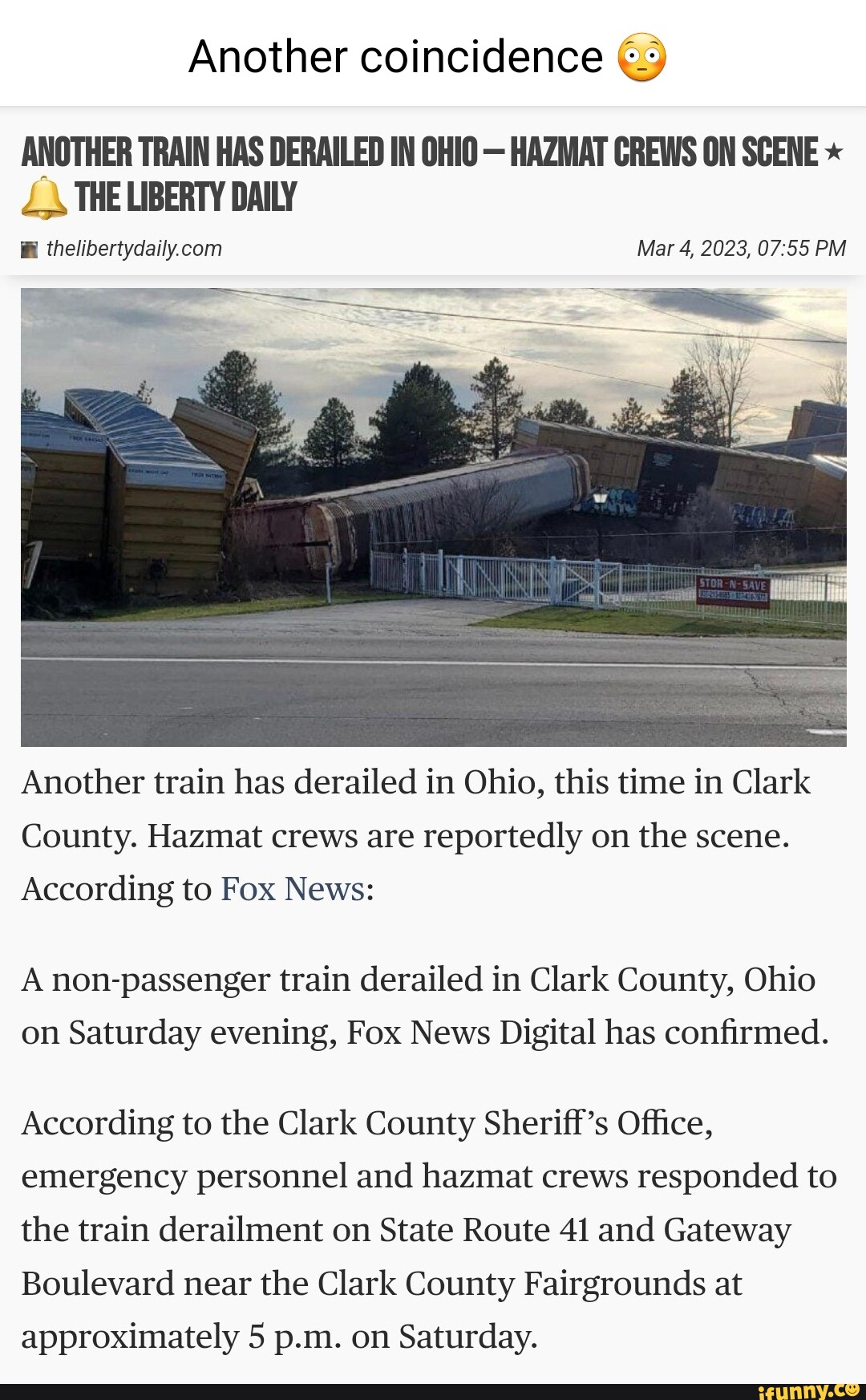 Another Coincidence Another Train Has Derailed In Ohio Hazmat Crews On Scene The Liberty Daily