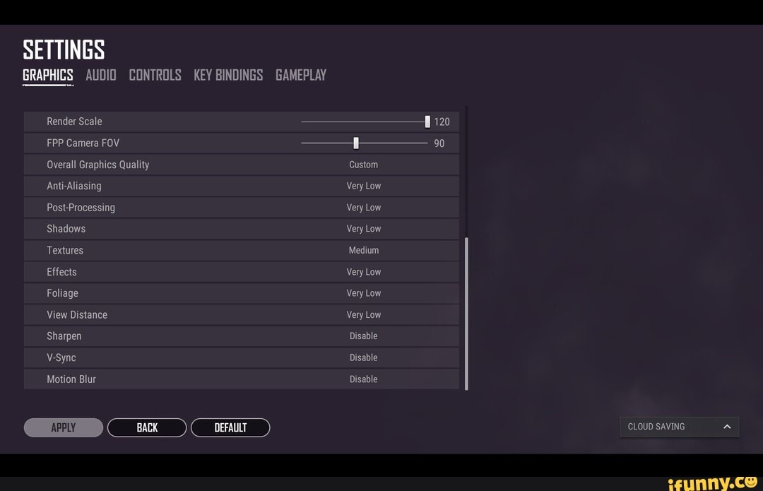 Wr Lesjaxx Pubg Settings W 400 Dpi Settings Graphics Audio Controls Key Bindings Gameplay Render Scale 1 Fpp Camera Fov 90 Overall Graphics Quality Custom Anti Aliasing Very Low Post Processing Very Low Shadows