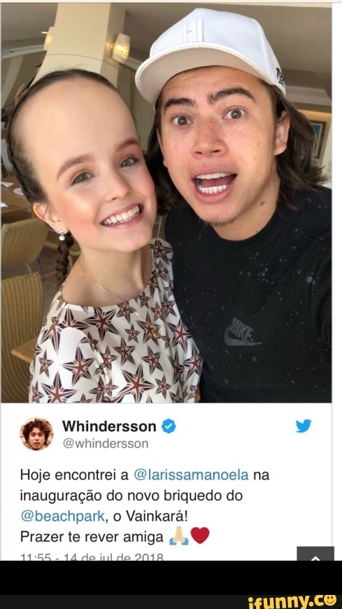 4
@whindersson
Hoje encontrei a @larissamanoela na
inauguração do novo briquedo do
@beachpark, o Vainkara!
Prazer te rever amiga -