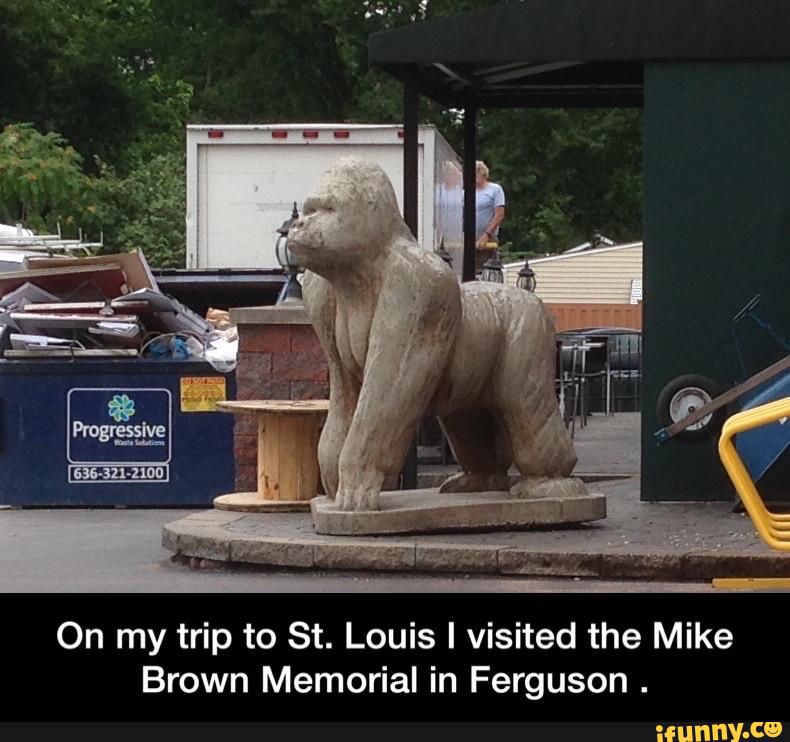 On my trip to St. Louis I visited the Mike
Brown Memorial in Ferguson
. - On my trip to St. Louis I visited the Mike Brown Memorial in Ferguson .