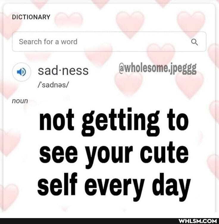 DICTIONARY
Search for a word Q
4) sadness @wholesome.jpeggg
/'sadnas/
not getting to see your cute self every day