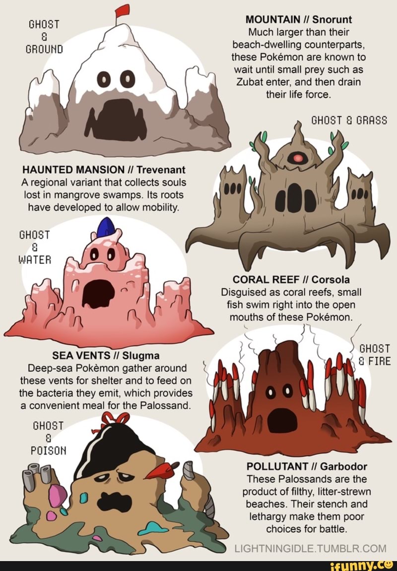 ghost grass pokemon on Mountain Ii Snorunt Ghgst Much Larger Than Their Ground Beach Dwelling Counterparts These Pokemon Are Known To Wait Until Small Prey Such As Zubat Enter And Then Drain Their Life Orca Haunted Mansion