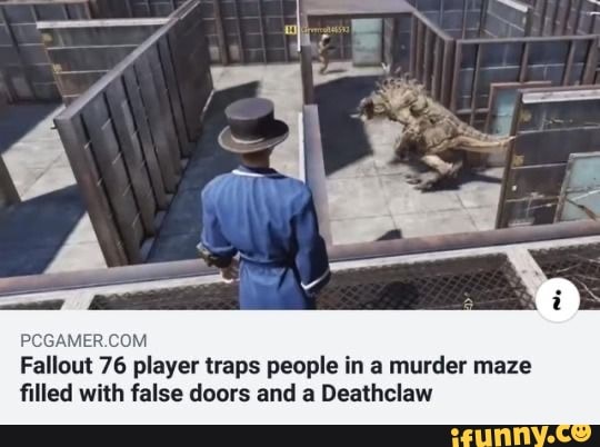 Fallout 76 player traps people in a murder maze filled with false doors and a Deathclaw