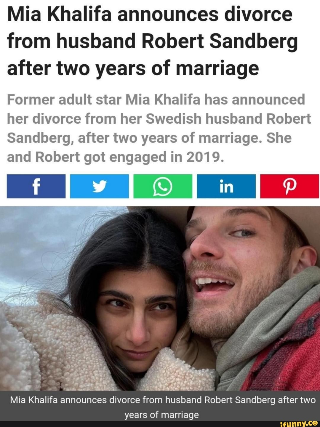 Robertsandberg Fuck - Mia Khalifa announces divorce from husband Robert Sandberg after two years  of marriage Former adult star