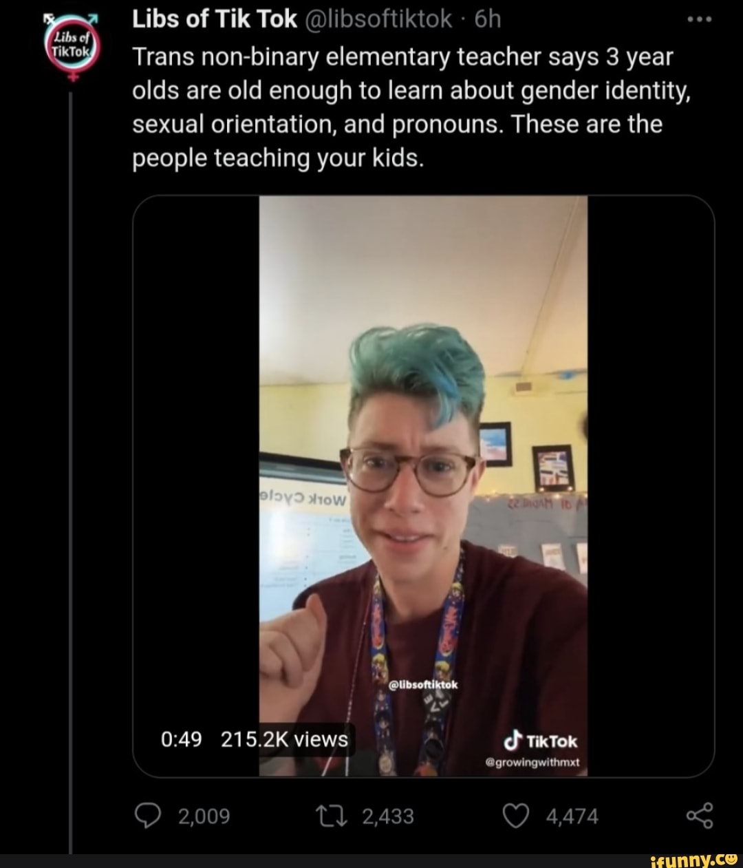 Libs Of Tik Tok Libsoftiktok Trans Non Binary Elementary Teacher Says