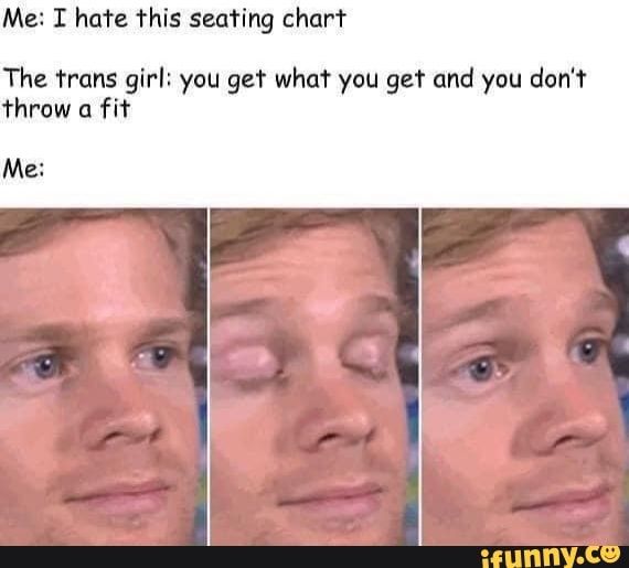 Me: I hate this seating chart
The trans girl: you get what you get and you don't
throw
a fit
Ed
A