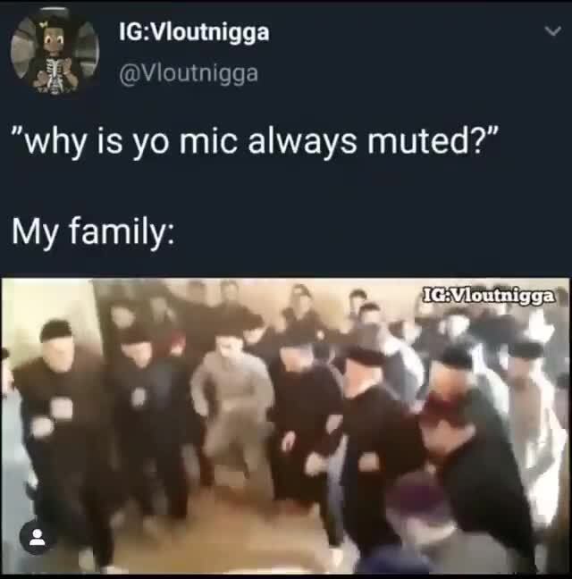"why is yo mic always muted?" My family a, N LA iFunny )