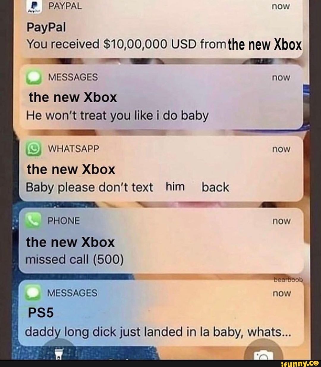 PAYPAL now PayPal You received $10,00,000 USD fromthe new Xbox MESSAGES now  the new Xbox