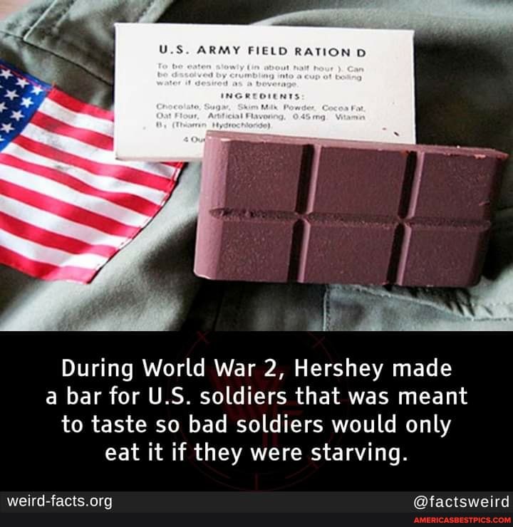 . ARMY FIELD RATION D During World War 2, Hershey made a bar for .  soldiers