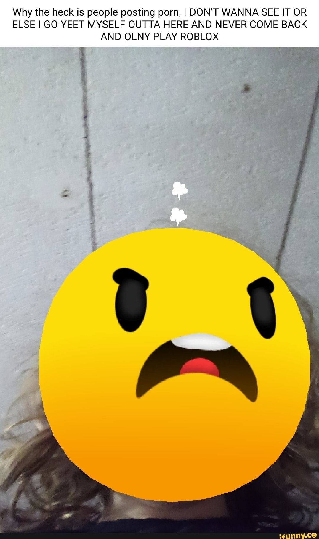 Why the heck is people posting porn, I DON'T WANNA SEE IT OR ELSE I GO YEET  MYSELF OUTTA HERE AND NEVER COME BACK AND OLNY PLAY ROBLOX - )