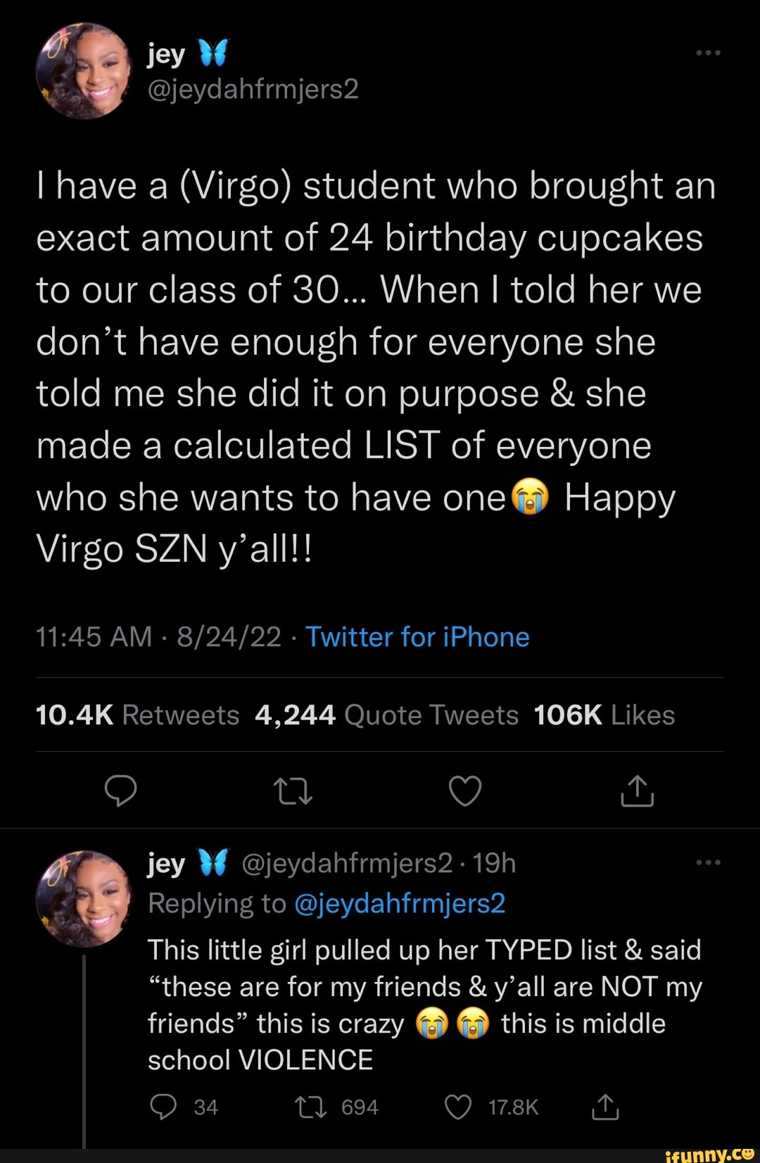 Jey I have a (Virgo) student who brought an exact amount of 24 birthday