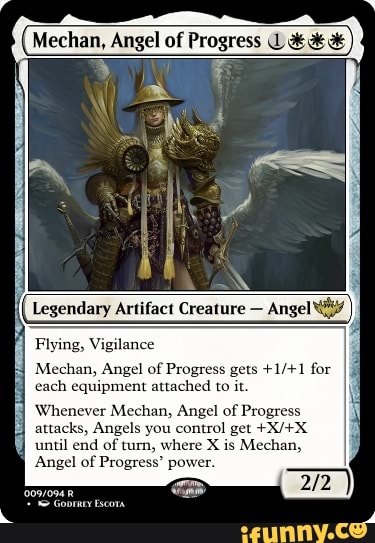 Mechan, Angel of Progress gets +1/+1 for each equipment attached to it ...