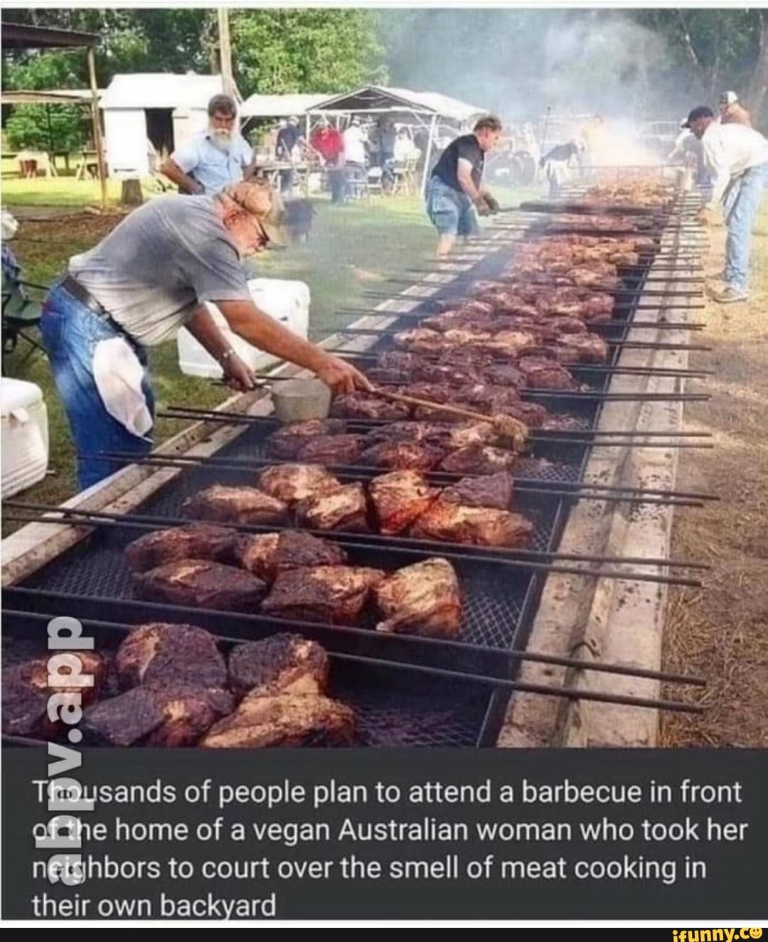 sands of people plan to attend a barbecue in front home of a vegan Australian woman who took her to court over the smell of meat cooking in their own backyard