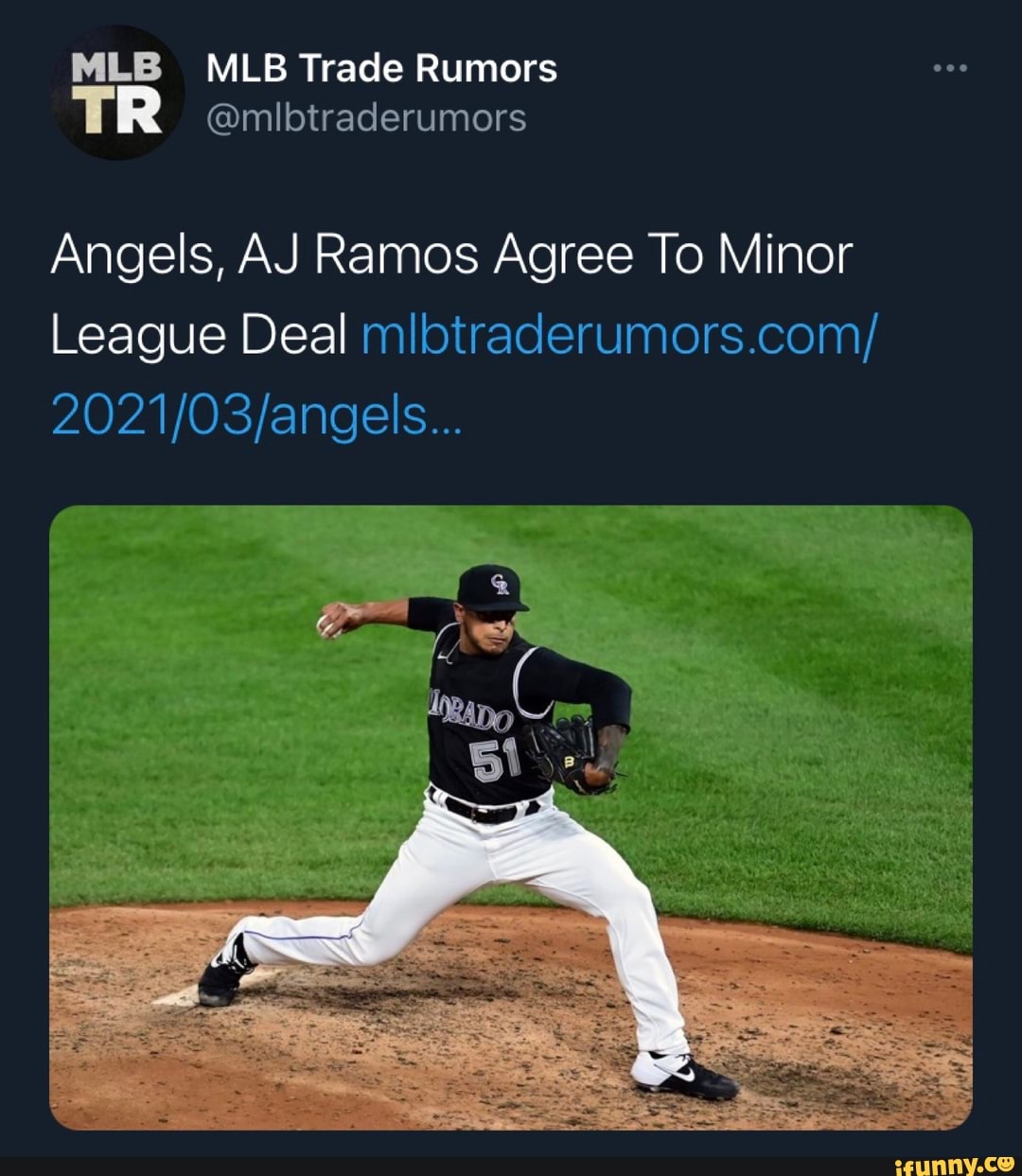 MLB MLB Trade Rumors
@mlbtraderumors
Angels, AJ Ramos Agree To Minor
League Deal mibtraderumors.com/