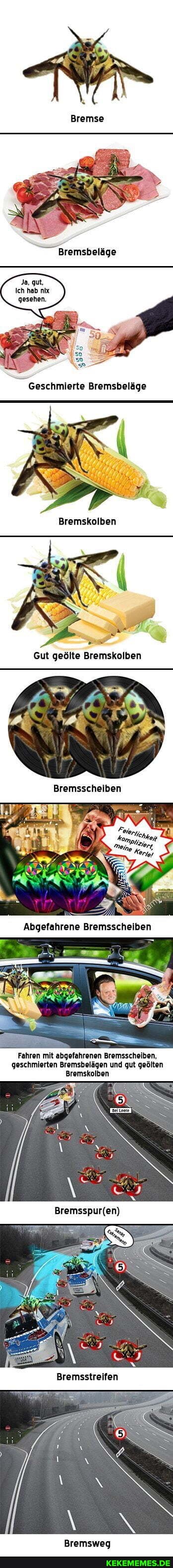 Bremse
Ja. gut,
Ich hab nix gesehen.
Geschmierte
Gut geölte Bremskolben
Bremsschelben
Abgefahrene Bremsscheiben
Fahren mit abgefahrenen Bremsscheiben, geschmierten Bremsbelägen und gut geölten
Bremskolben
Bremsweg