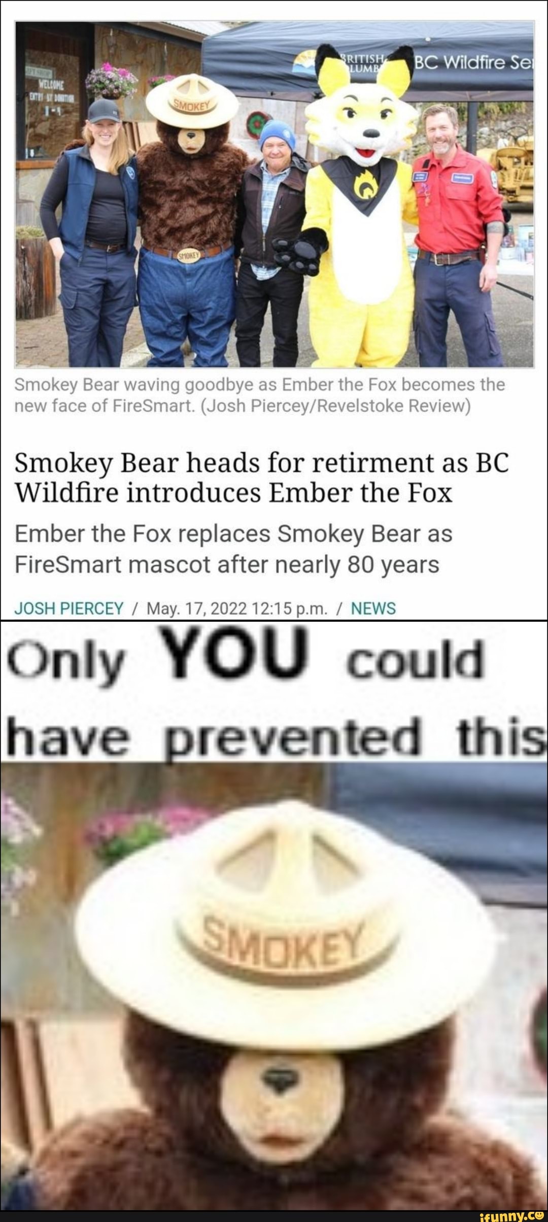 Smokey Bear waving goodbye as Ember the Fox becomes the new face of ...