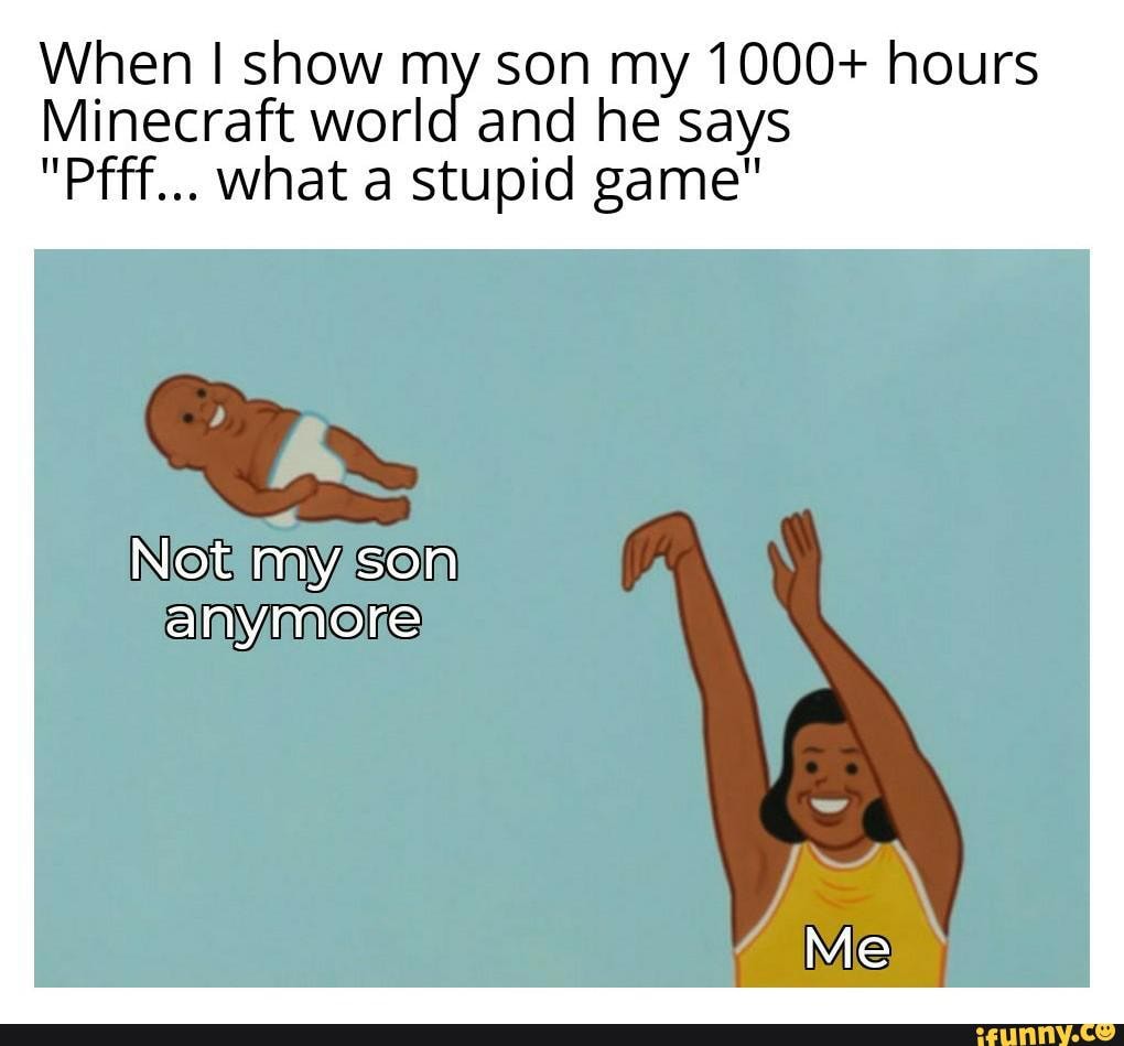 When I show my son my 1000+ hours
Minecraft world and he says
"Pfff... what a stupid game"