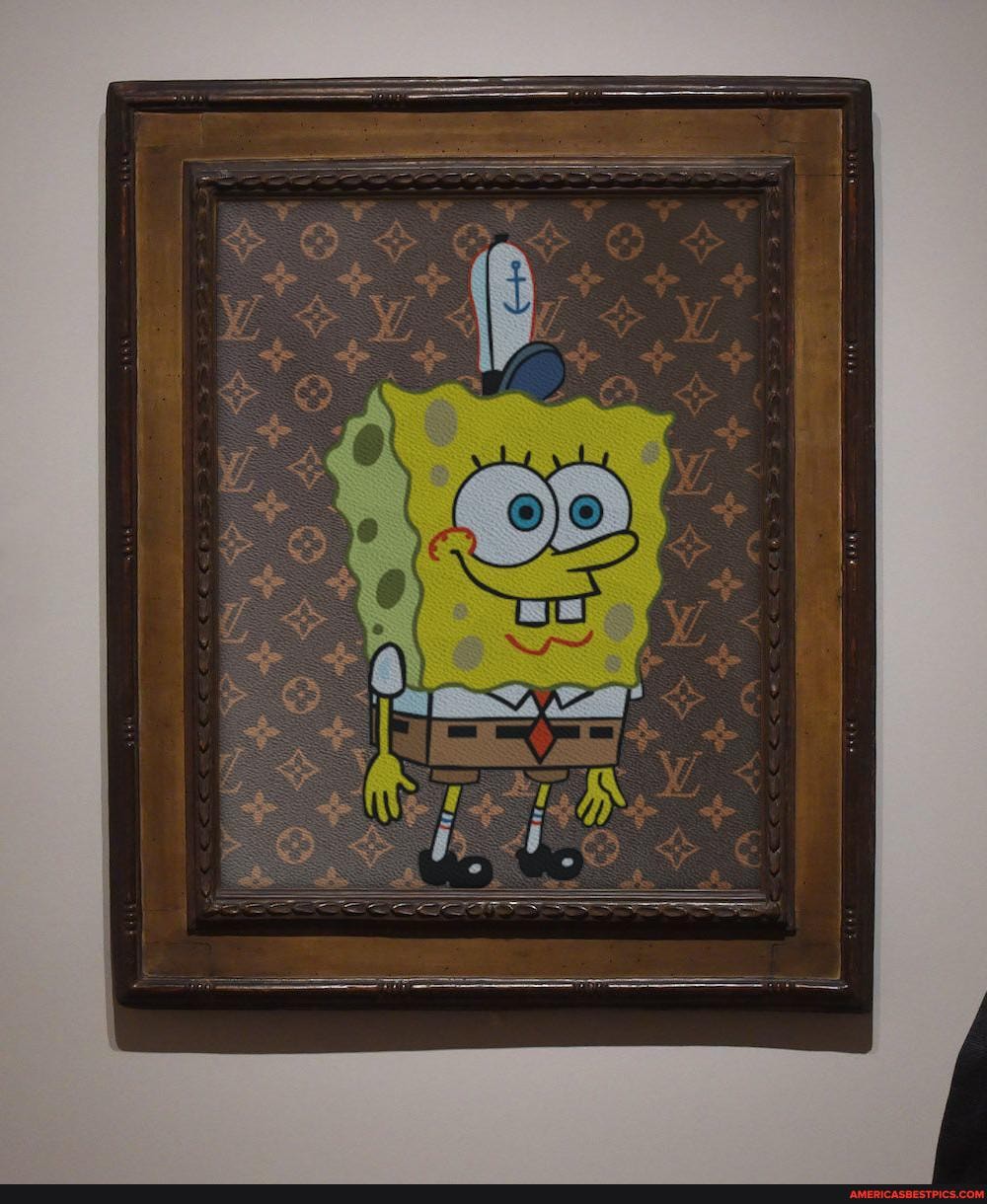 spngebob, painted, canvas, extracted, authentic, louis, vuitton, bag