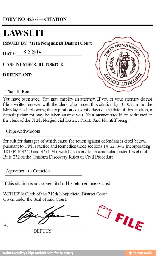 FORM NO. 4836 CITATION LAWSUIT ISSUED BY 712th Nonjudicial District