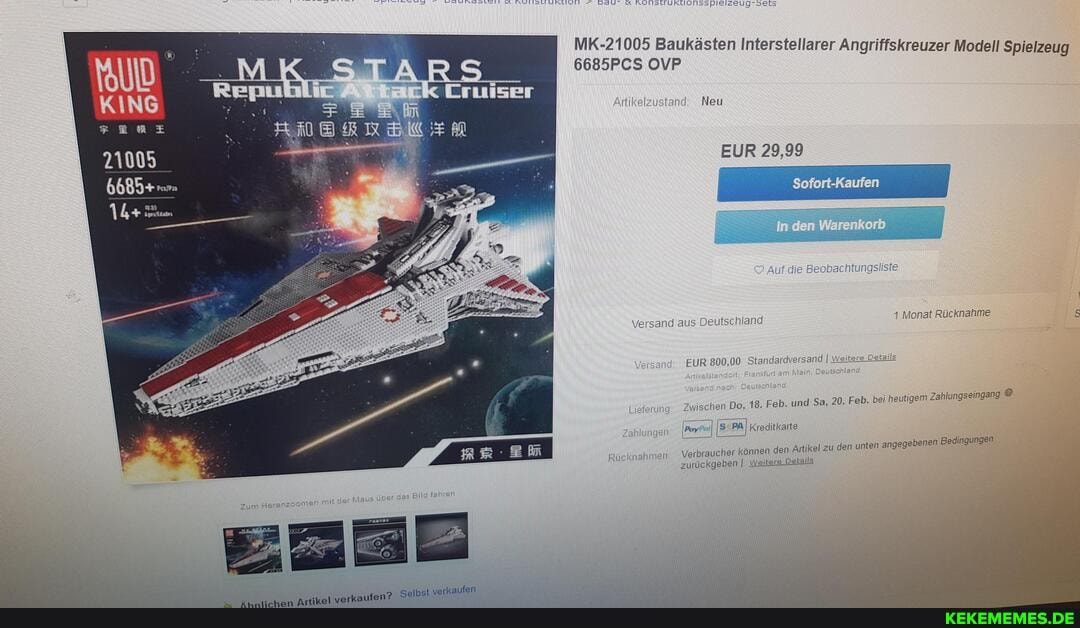 RRA RAT I
MK-21005 Baukästen Inter: stellarer Angriffskreuzer Modell Spielzeug
Izulatah Neu
EUR 29,99
Versand aus Deutschland 1 Monat Rücknahme
EUR 800,00 Standand versand II
und 20. bei heutigem Zahlungseingang
Verbtaueher können den Artikel zu den unten angegebenen Bedingungen
Selbst verkaufen