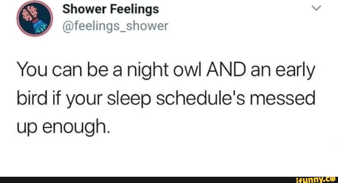 You can be a night owl AND an early
bird if your sleep schedule's messed
up enough.