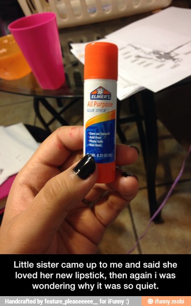 Little sister came up to me and said she
loved her new lipstick, then again i was
wondering why it was so quiet. - Little sister came up to me and said she loved her new lipstick, then again i was wondering why it was so quiet.