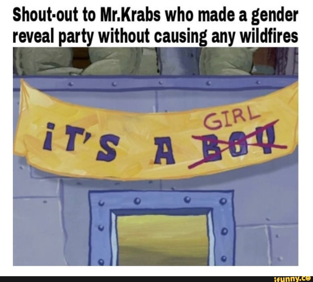 Shout-out to Mr.Krabs who made a gender reveal party without causing any wildfires