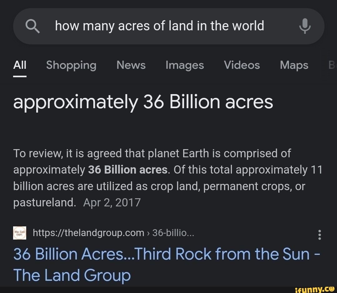 Q how many acres of land in the world All Shopping News Images Videos