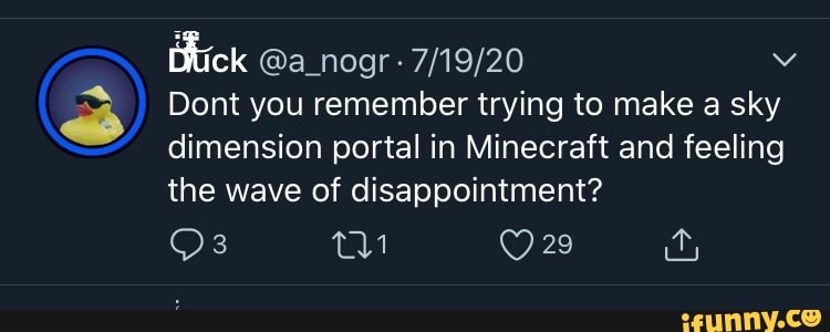 Hick A Nogr Vv Dont You Remember Trying To Make A Sky Dimension Portal In Minecraft And Feeling The Wave Of Disappointment