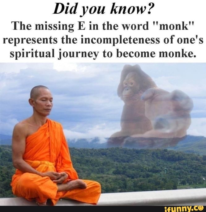 Did you know?
The missing E in the word "monk" represents the incompleteness of one's spiritual journey to become monke.