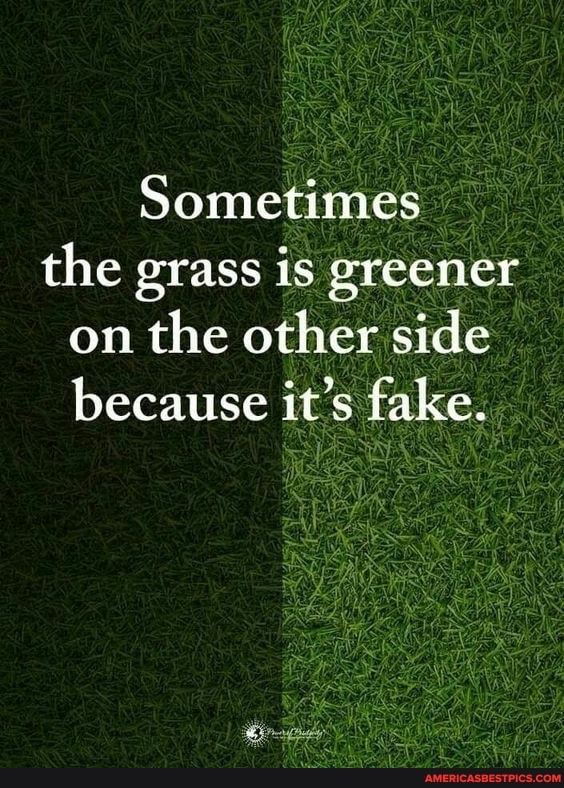 Sometimes the grass is greener on the other side because it's take.