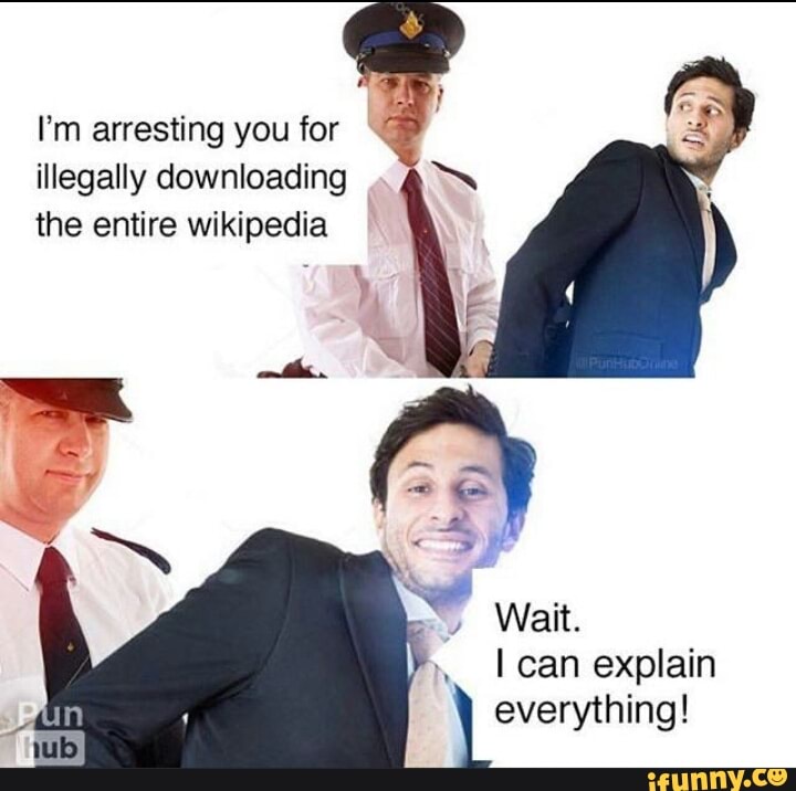 I'm arresting you for
illegally downloading
the entire wikipedia
everything!