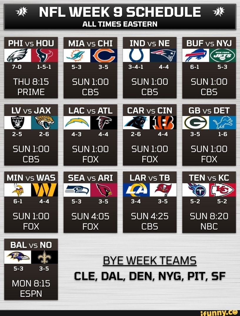 NFL WEEK S SCHEDULE ALL TIMES EASTERN PHI vs HOU I I MIA vs CHI IND vs ...