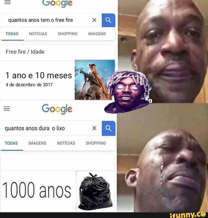 Voogie
quantos anos tem
o free fire x
EH
TODAS NOTÍCIAS SHOPPING IMAGENS
Free fire Idade
1 ano e 10 meses
4 de dezembro de 2017
Ill
Google
quantos anos dura o lixo
TODAS IMAGENS NOTÍCIAS
1000 anos