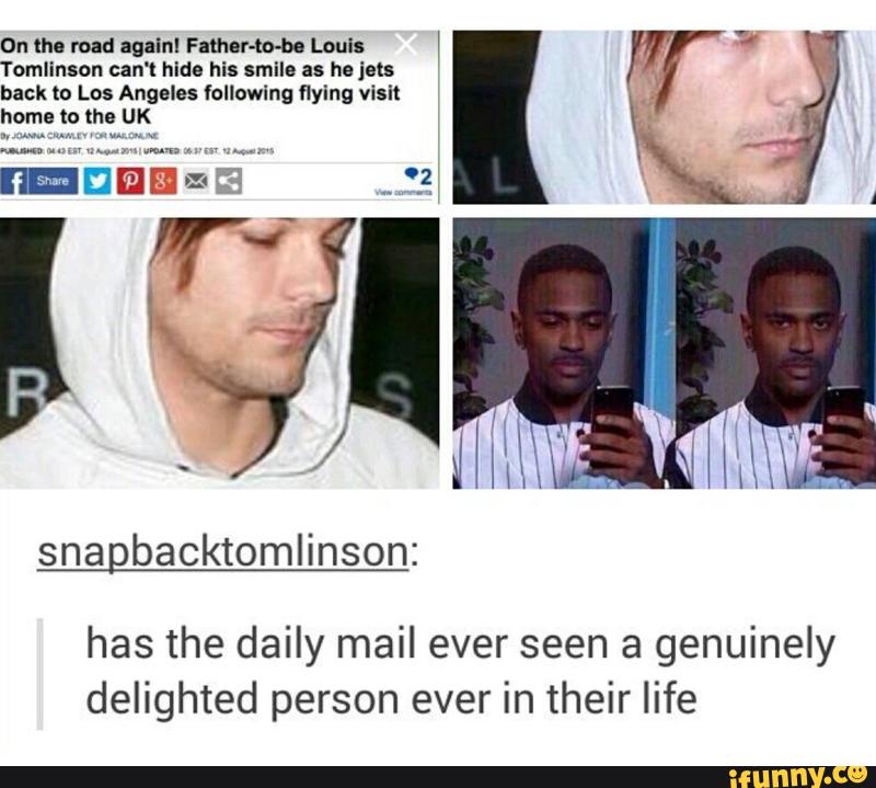 Tomlinson can't hlde his smlle as ho jets
back (o Los Angeles lollowing flylng visit
home to the UK
snapbacktomlinson:
has the daily mail ever seen a genuinely
delighted person ever in their life