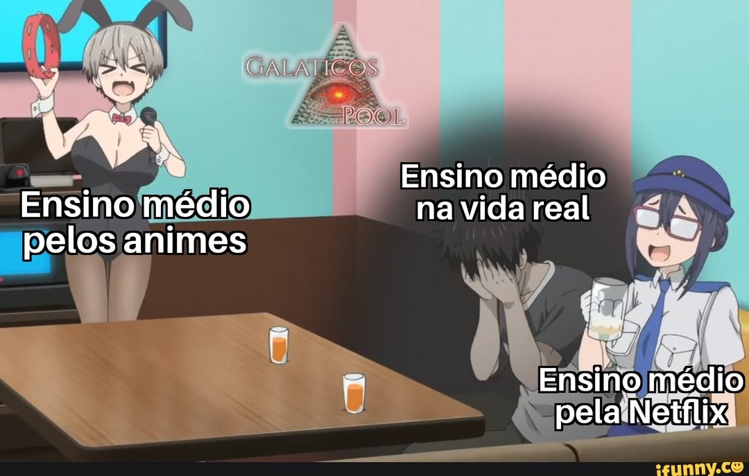 . Ensino médio
Ensino médio na vida real pelos animes
Ensino médio pela Netflix