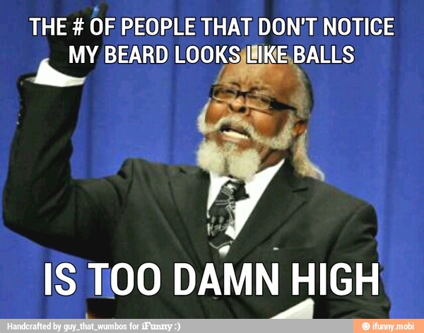 OF PEOPLE THAT DON'T NOTICE
MY BEARD LOOKS IKE. BALLS
IS Too DAMN
I
HIGH