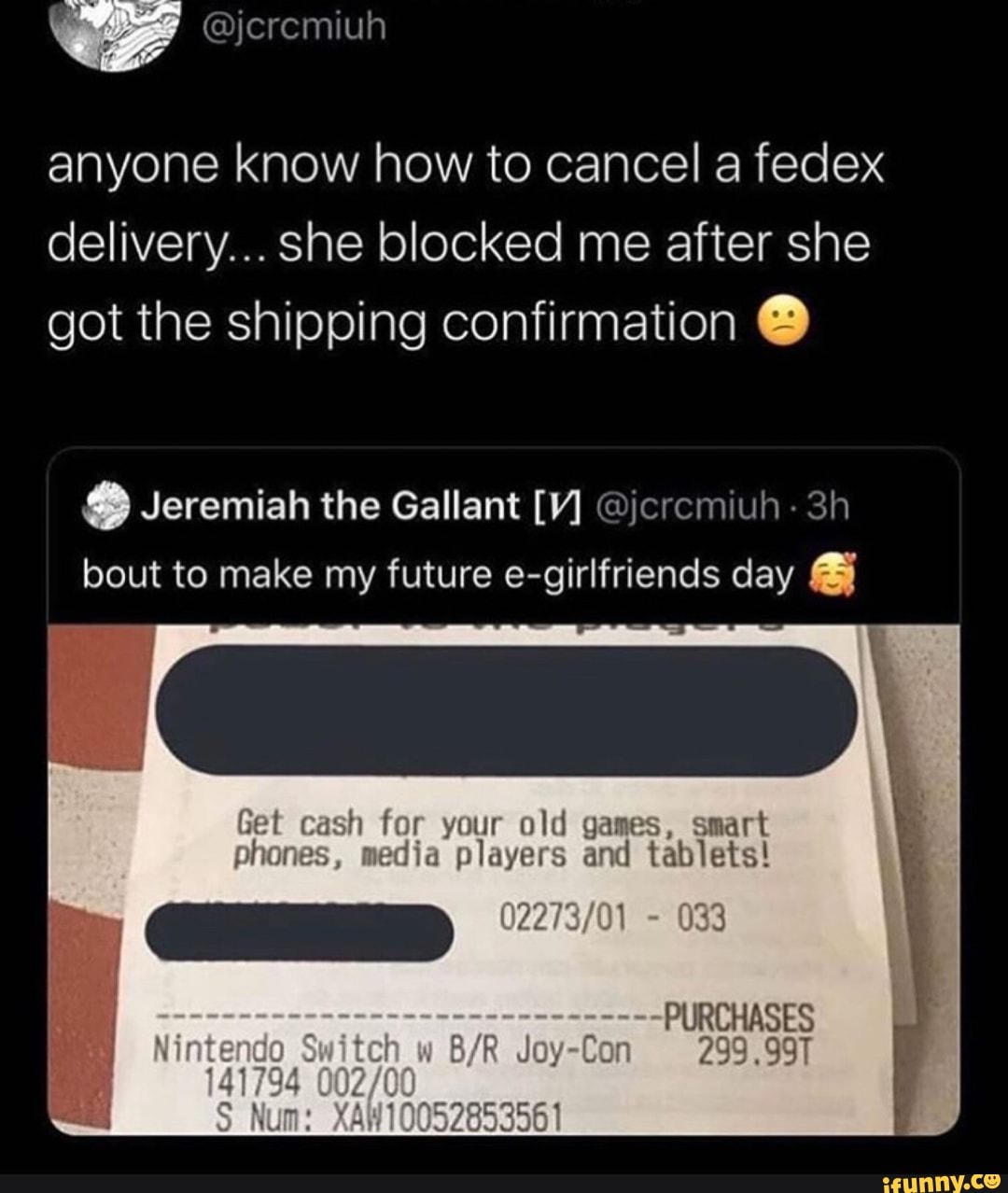 Anyone know how to cancel a fedex delivery... she blocked me after she ...