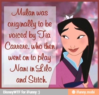Mulan was
originally to be
I
voiced by Jia
Cannene, who then
went on to play
Nani in
Lido
and Stitch.