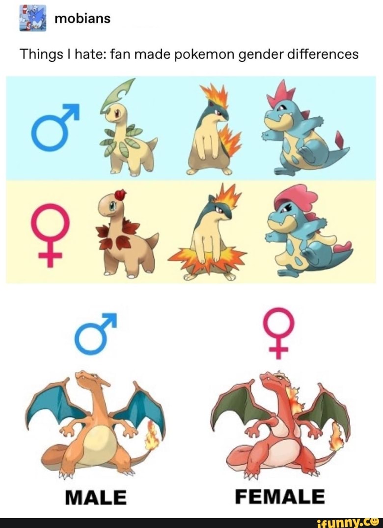 Meblans Things I hate fan made pokemon gender differences MALE FEMALE